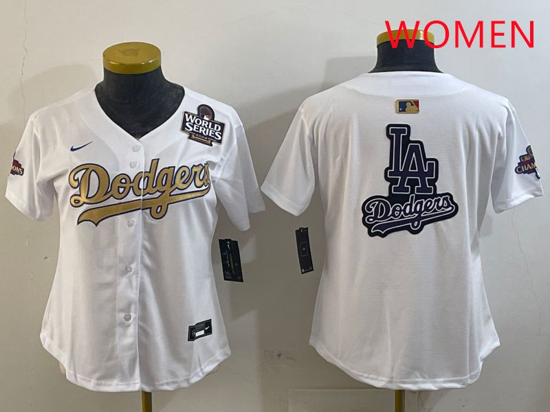 Women Los Angeles Dodgers Blank White Champion gold character 2025 Nike MLB Jersey style 21